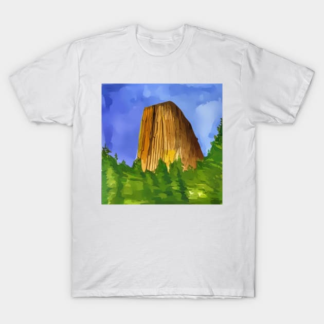 Devils Tower in Wyoming T-Shirt by WelshDesigns